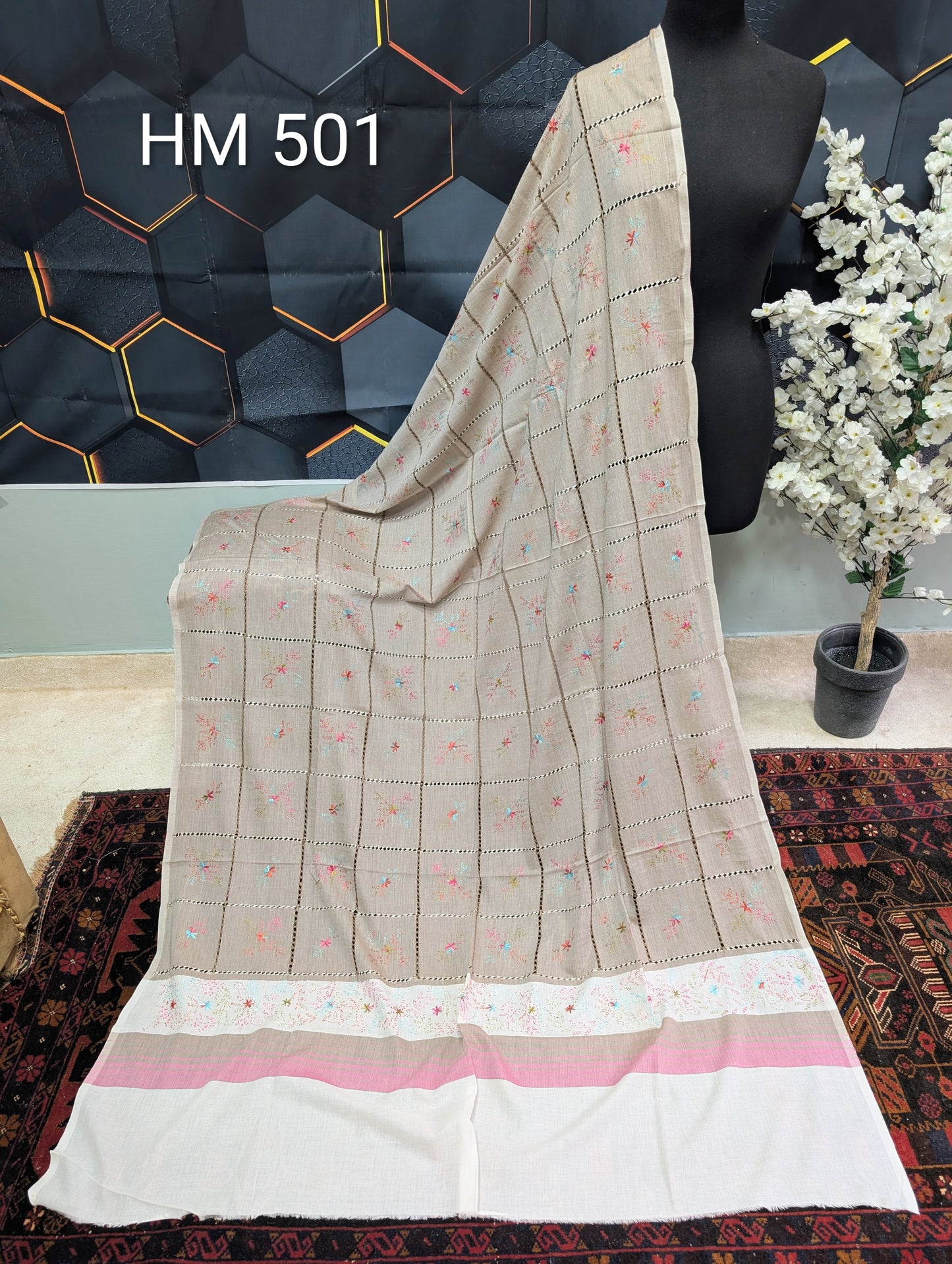 Handmade Tarkashi Lawn Shawl | Fine Thread Work Pure Lawn Shawl H501