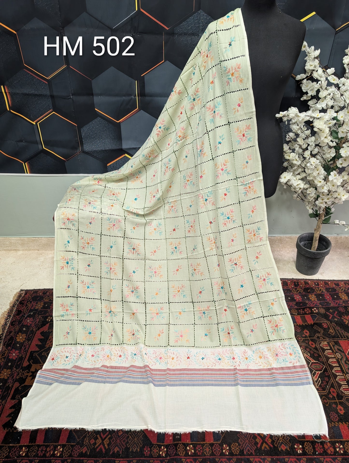 Handmade Tarkashi Lawn Shawl | Fine Thread Work Pure Lawn Shawl H502