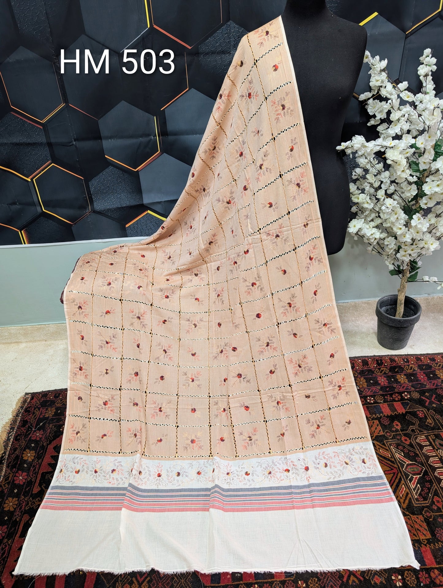 Handmade Tarkashi Lawn Shawl | Fine Thread Work Pure Lawn Shawl H503