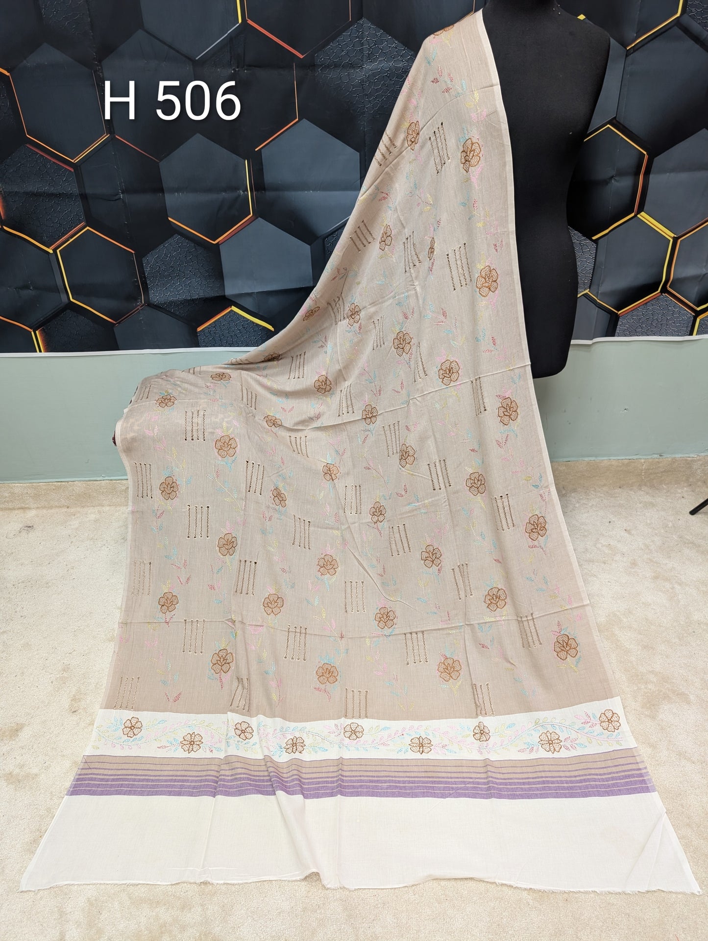 Handmade Tarkashi Lawn Shawl | Fine Thread Work Pure Lawn Shawl H506