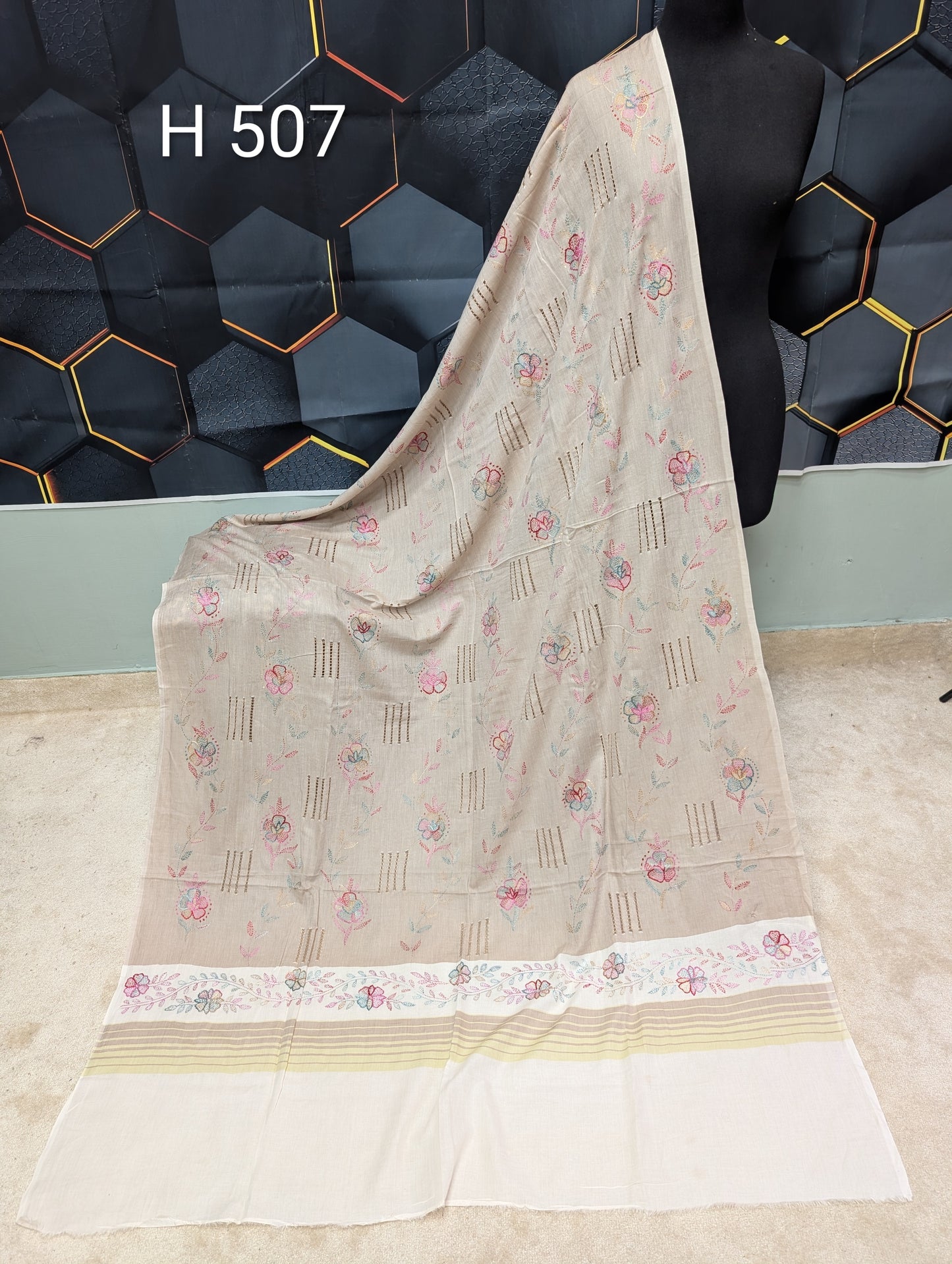 Handmade Tarkashi Lawn Shawl | Fine Thread Work Pure Lawn Shawl H507