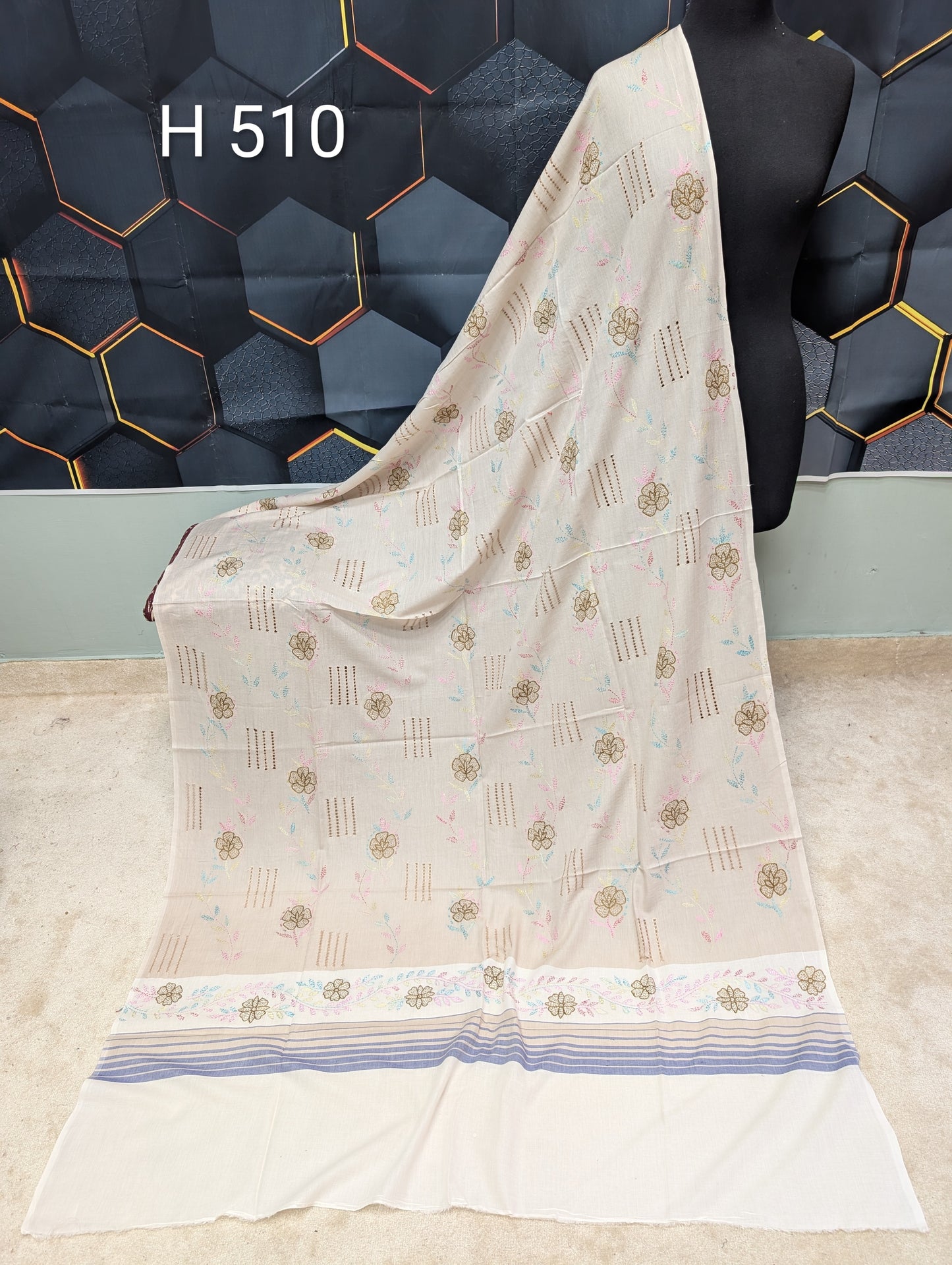 Handmade Tarkashi Lawn Shawl | Fine Thread Work Pure Lawn Shawl H510