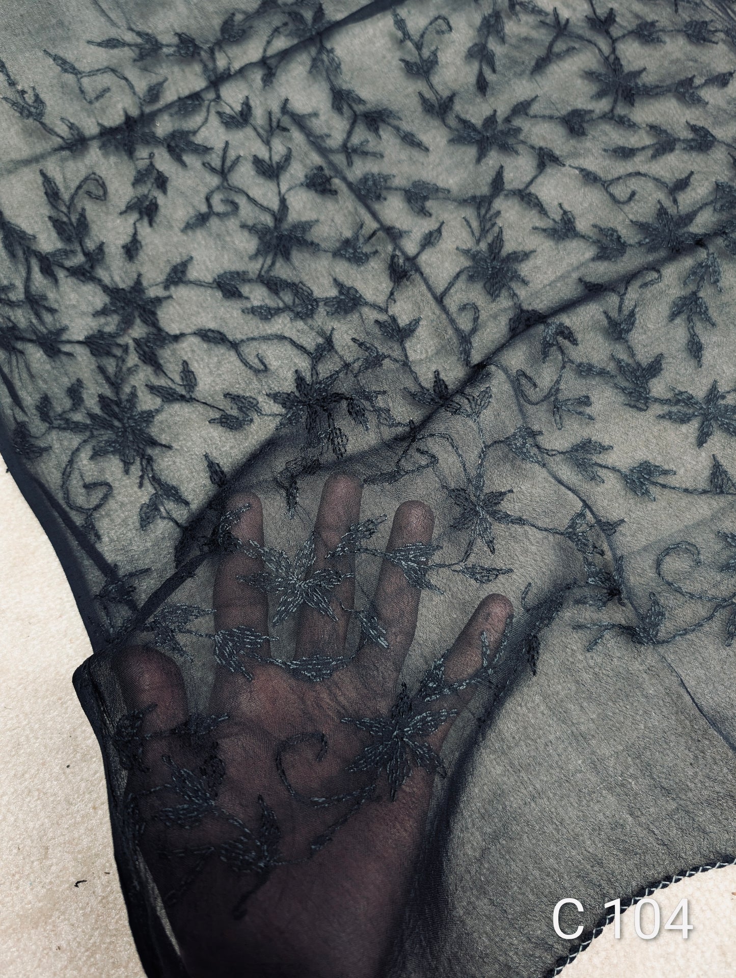 Handmade Chiffon Hand Embroidered Dupatta Black | C104