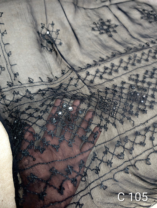 Handmade Chiffon Hand Embroidered Dupatta Black | C105