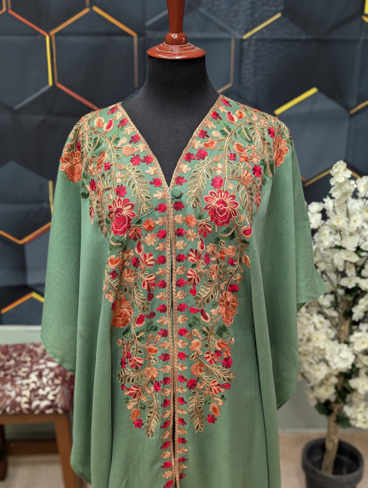 Cape Shawl | Pashmina Embroidered Cape Shawls Perfect for Gift | Pista Green