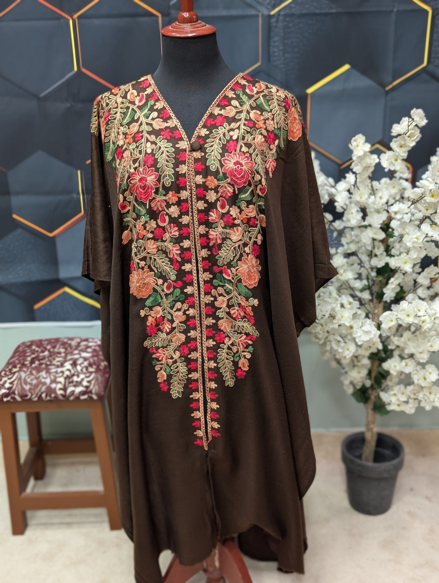 Cape Shawl | Pashmina Embroidered Cape Shawls Perfect for Gift | Choc Brown