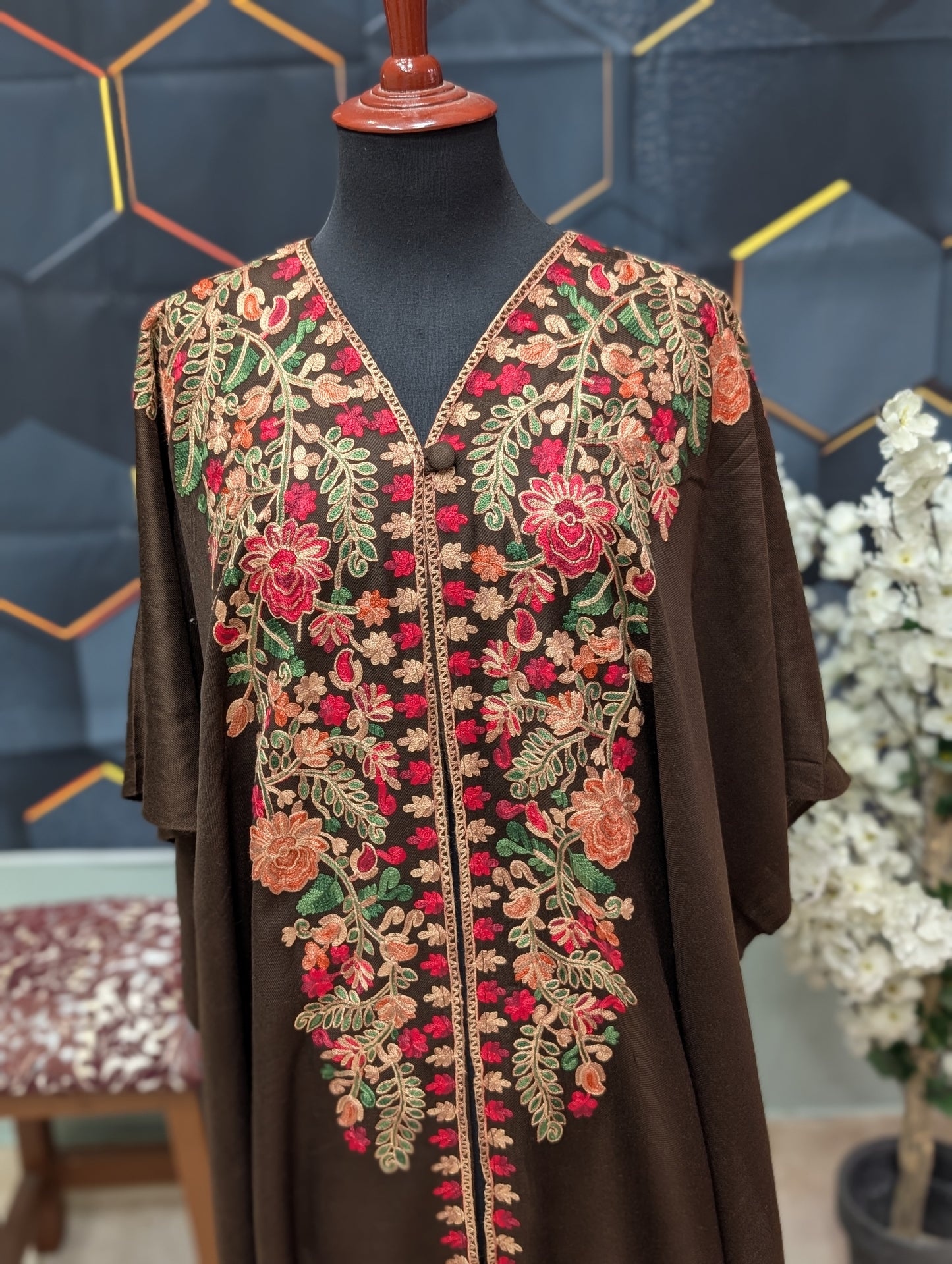 Cape Shawl | Pashmina Embroidered Cape Shawls Perfect for Gift | Choc Brown