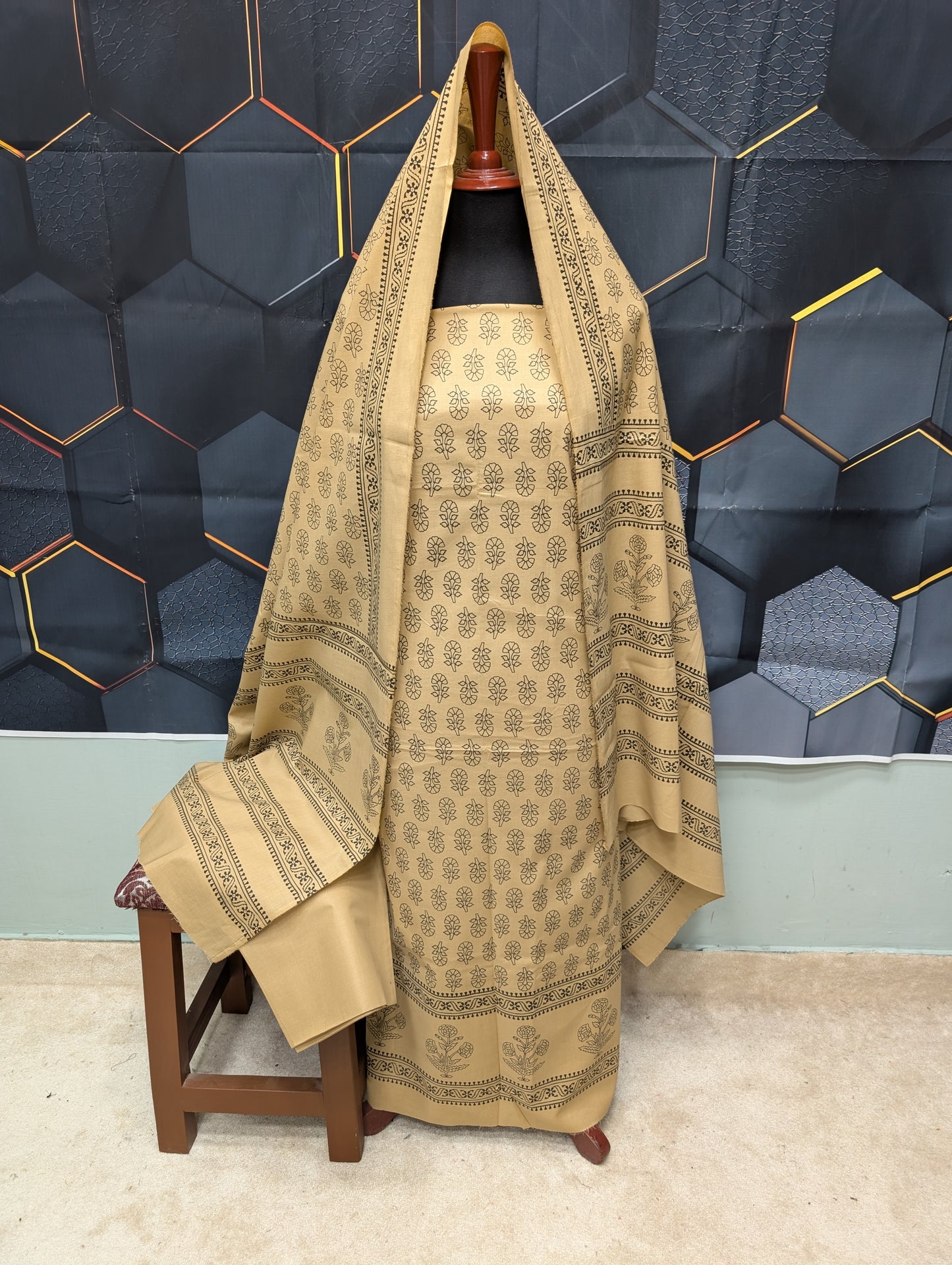 Hand Block Print Lawn 3 Piece Suit Ajrak Style Pure Lawn | Skin