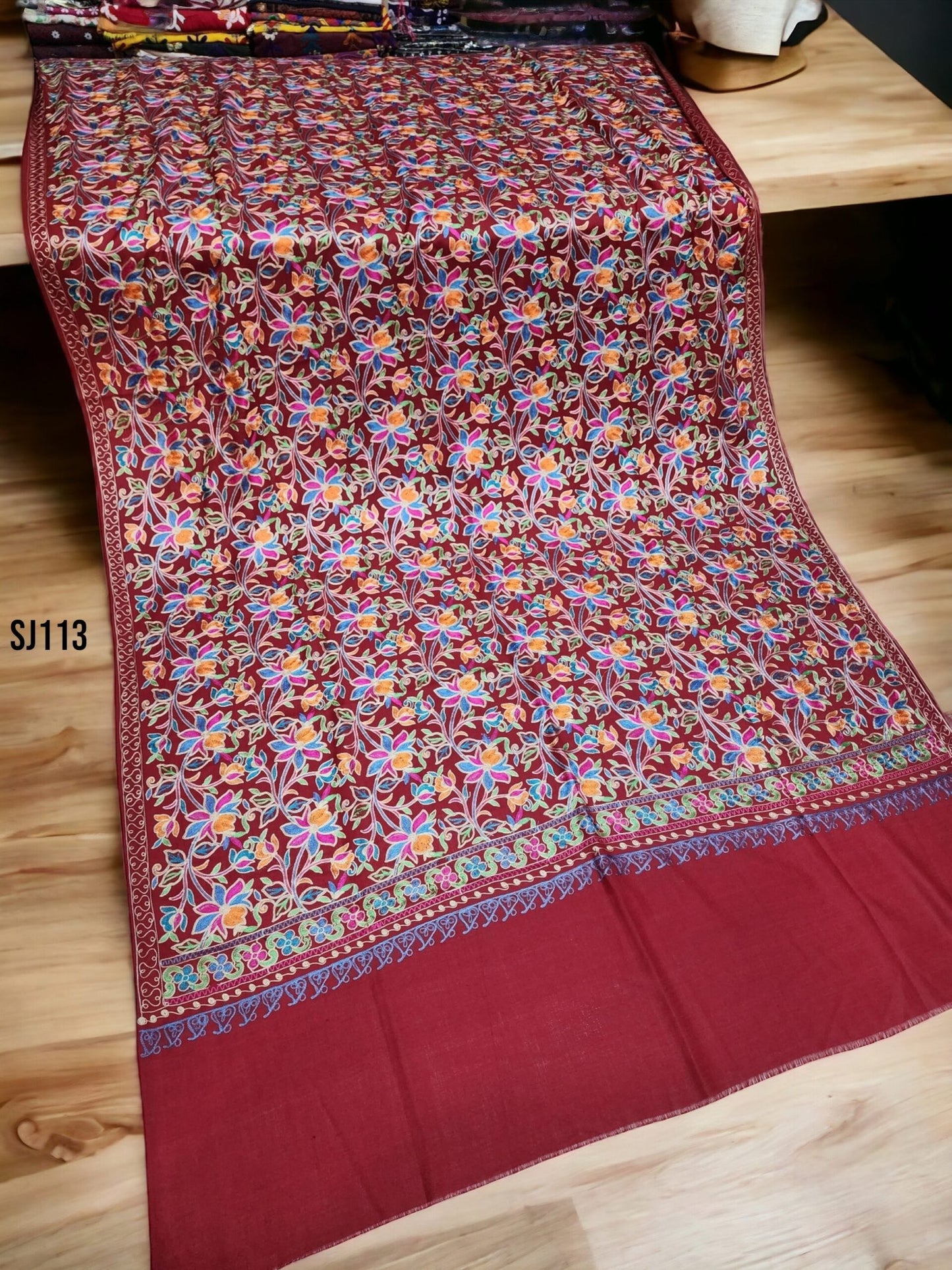 Gulabkar Pashmina Shawl Full Embroidered Kashmir Work Multi Embroidery Perfect Gift
