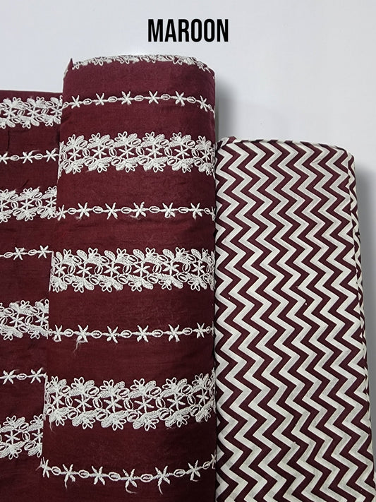 Chikankari Lawn 2 Piece Suit Lining Design | Maroon