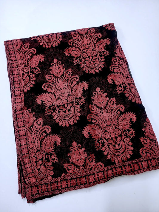 Crinkle Chiffon Embroidered Dupatta | Black with Maroon