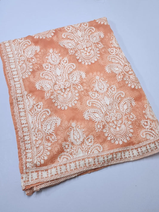 Crinkle Chiffon Embroidered Dupatta | Light Peach