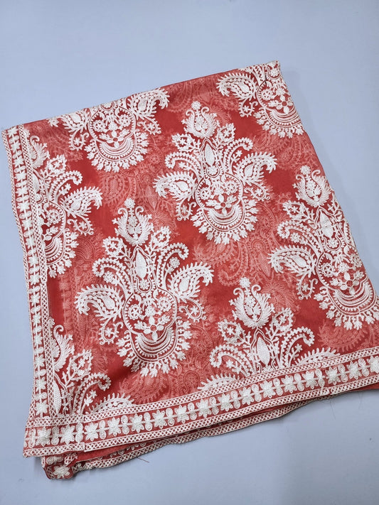 Crinkle Chiffon Embroidered Dupatta | Peach