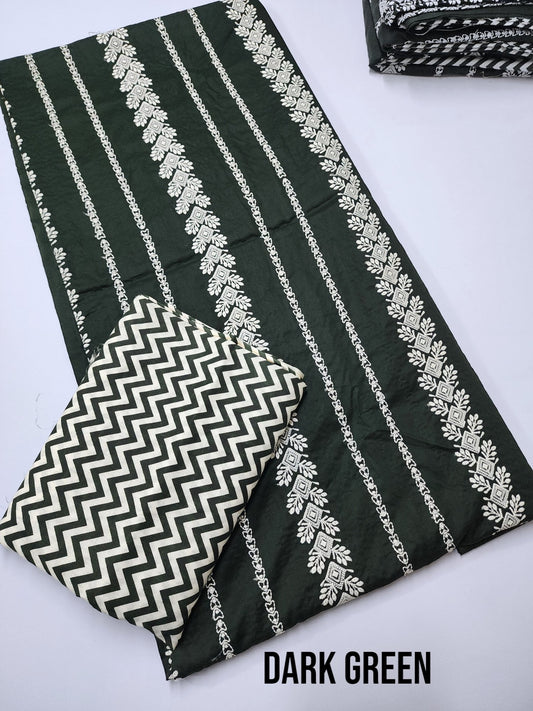 Chikankari Lawn 2 Piece Suit Lining Design | Dark Green