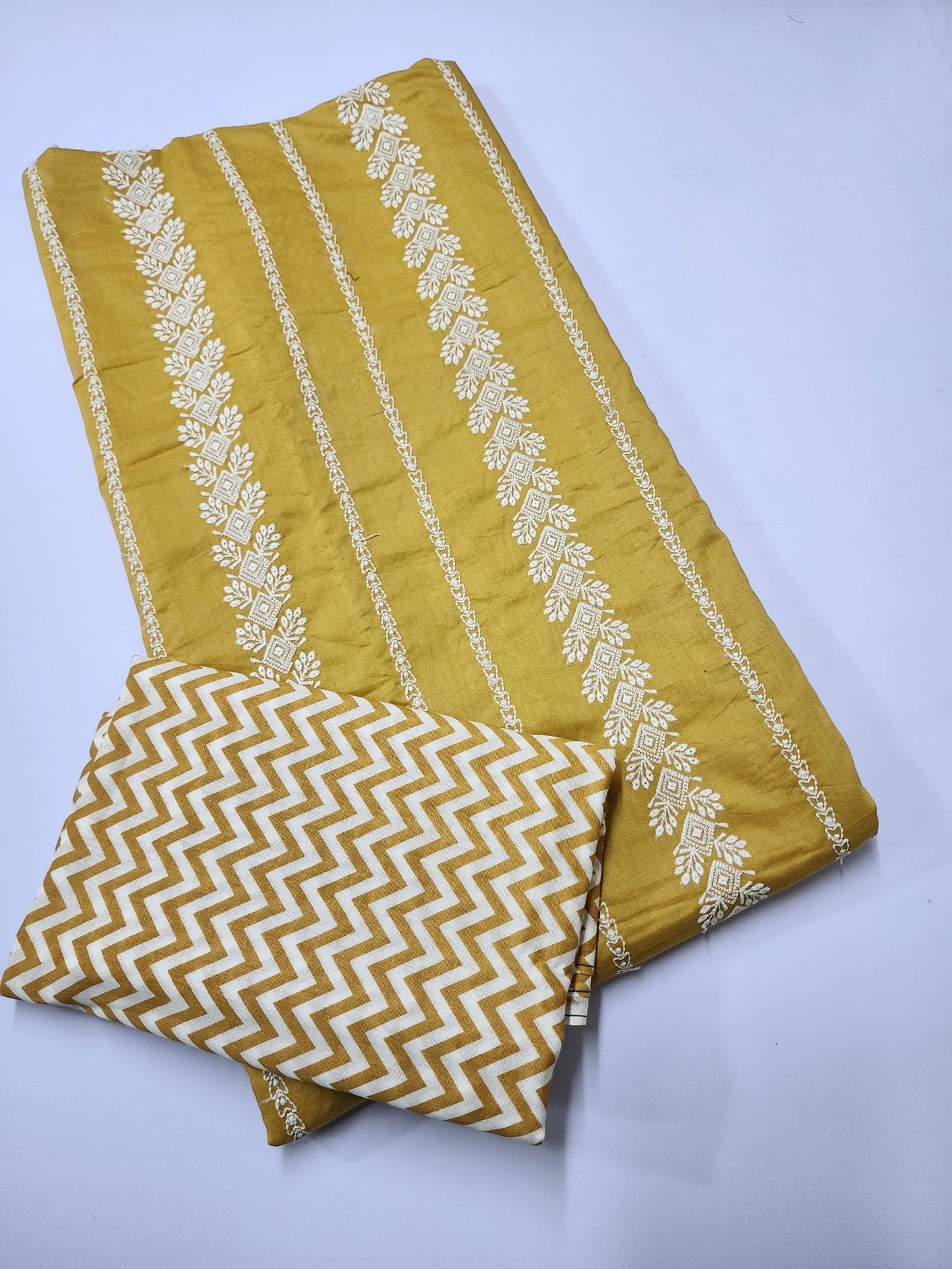 Chikankari Lawn 2 Piece Suit Lining Design | Mustard