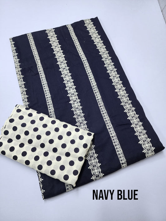 Chikankari Lawn 2 Piece Suit Lining Design | Navy Blue