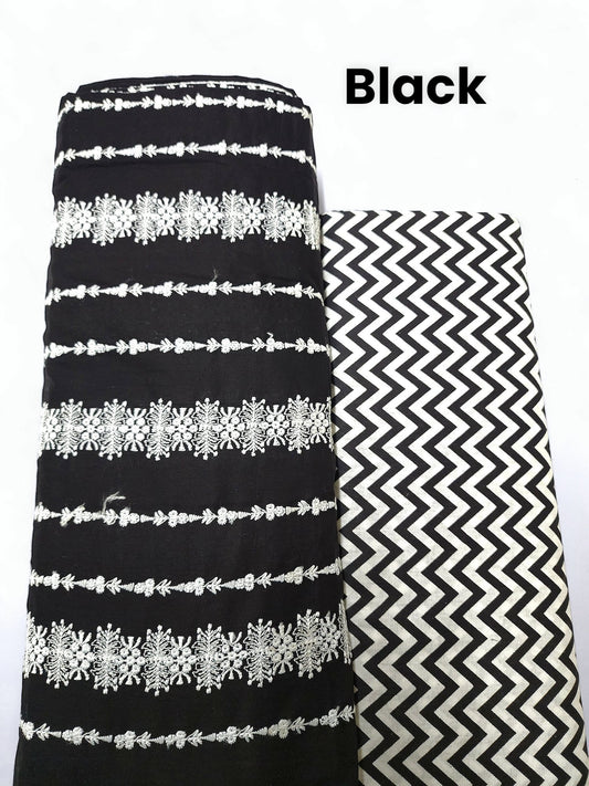 Chikankari Lawn 2 Piece Suit Lining Design | Black