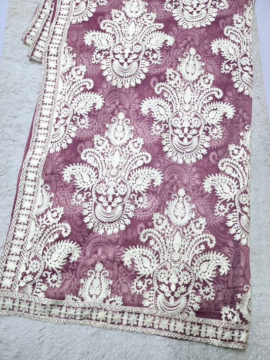 Crinkle Chiffon Embroidered Dupatta | Light Purple