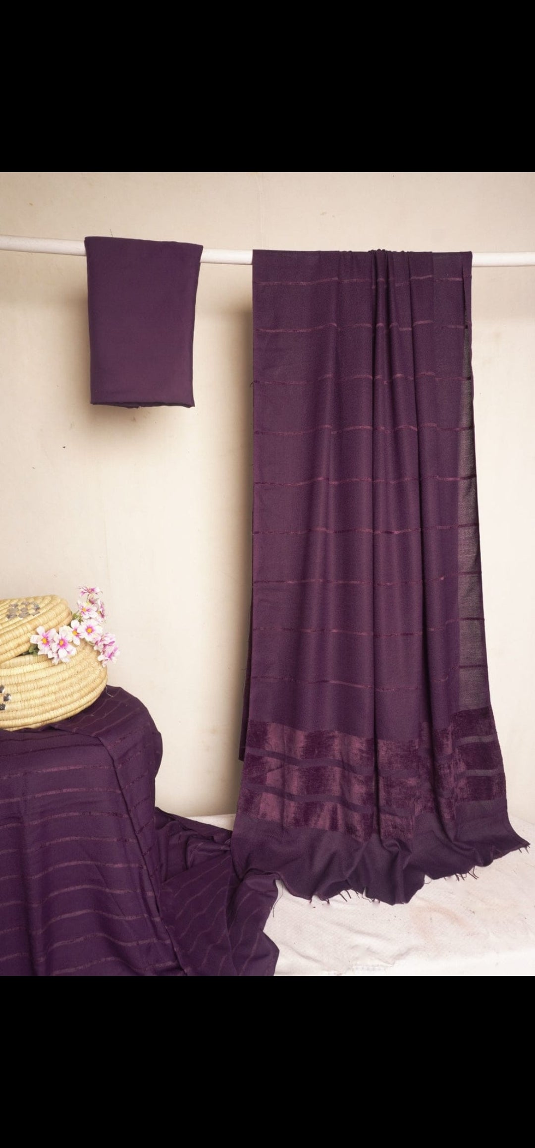 3 Piece Suit | Velvet Lining Marina Suit Allover With Shawl | New Arrival Beautiful Gift | Dark Purple