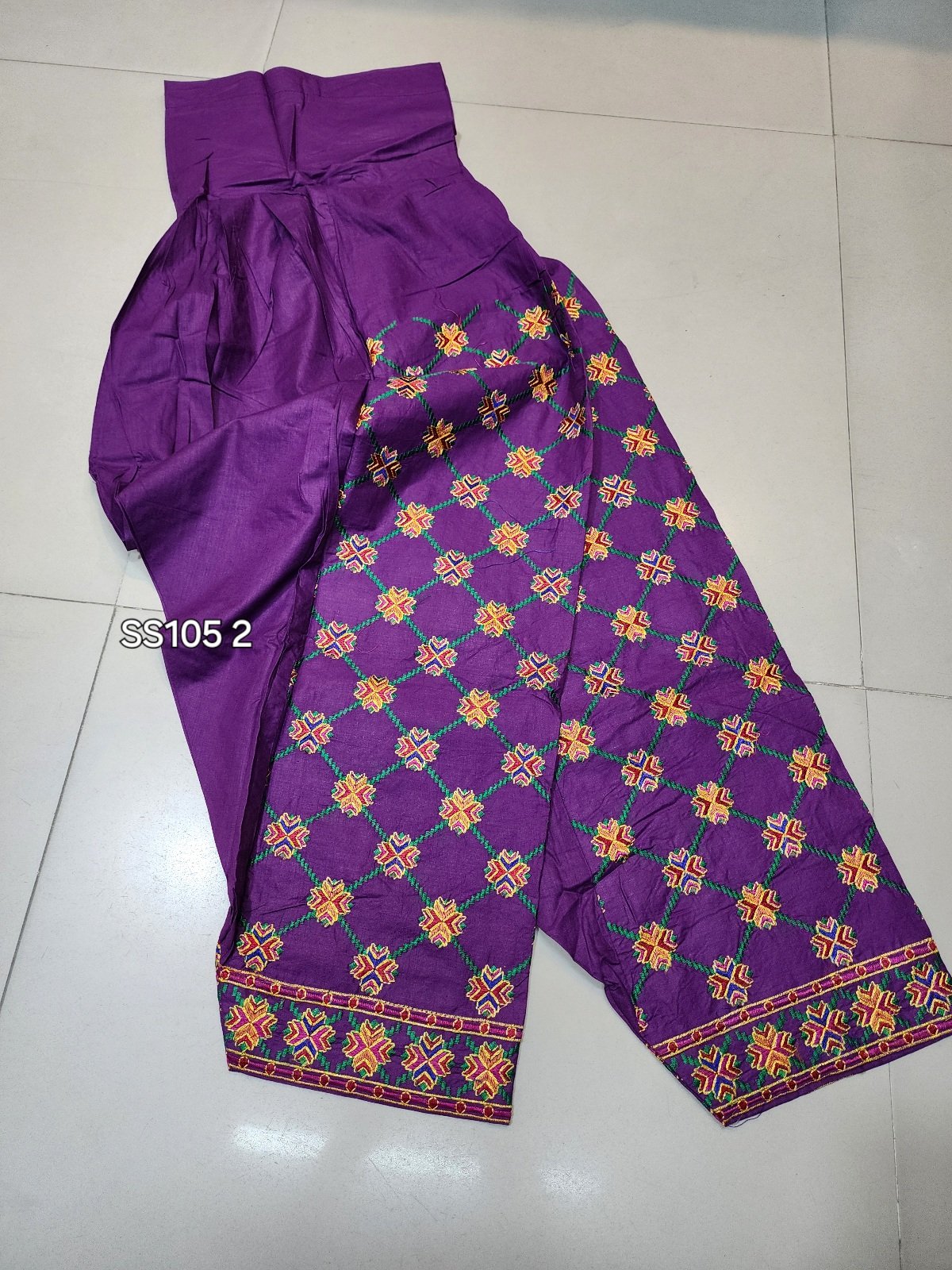 Stitched Cotton Patiala Style Embroidered Shalwar