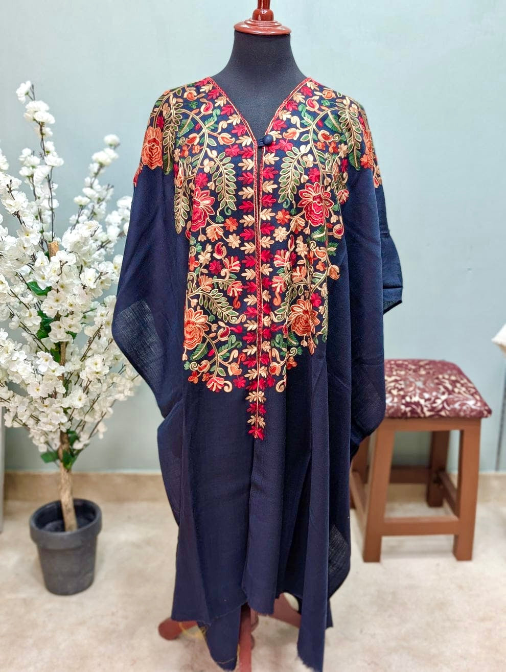 Cape Shawl | Pashmina Embroidered Cape Shawls Perfect for Gift | Navy Blue