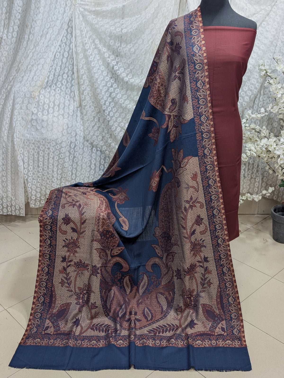 3 Piece Kani Shawl Suit | Plain Marina Suit With Kani Pashmina Shawl Perfect Gift