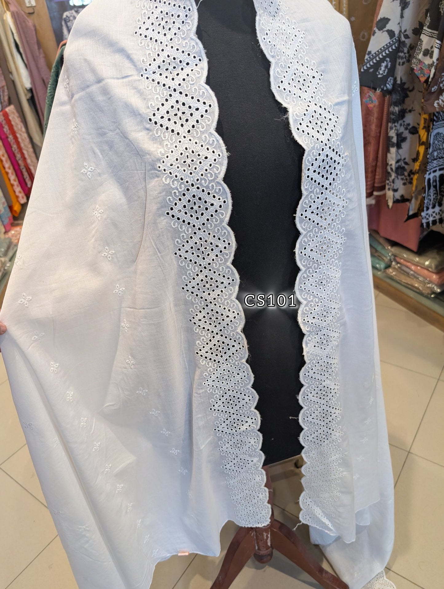 Chikankari Lawn Shawl on Pure Lawn Full Size Cutwork Border | CS101