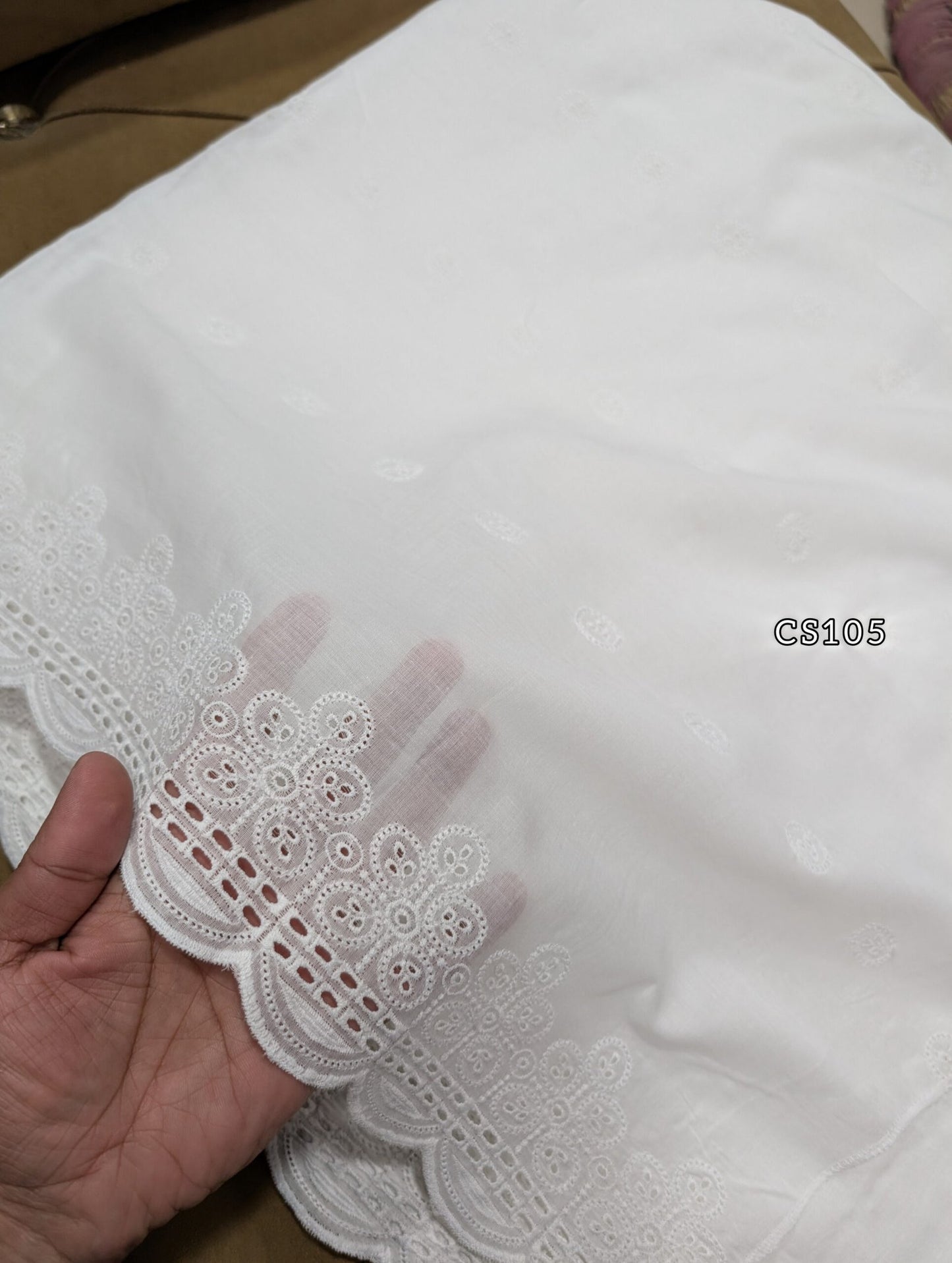Chikankari Lawn Shawl on Pure Lawn Full Size Cutwork Border | CS105