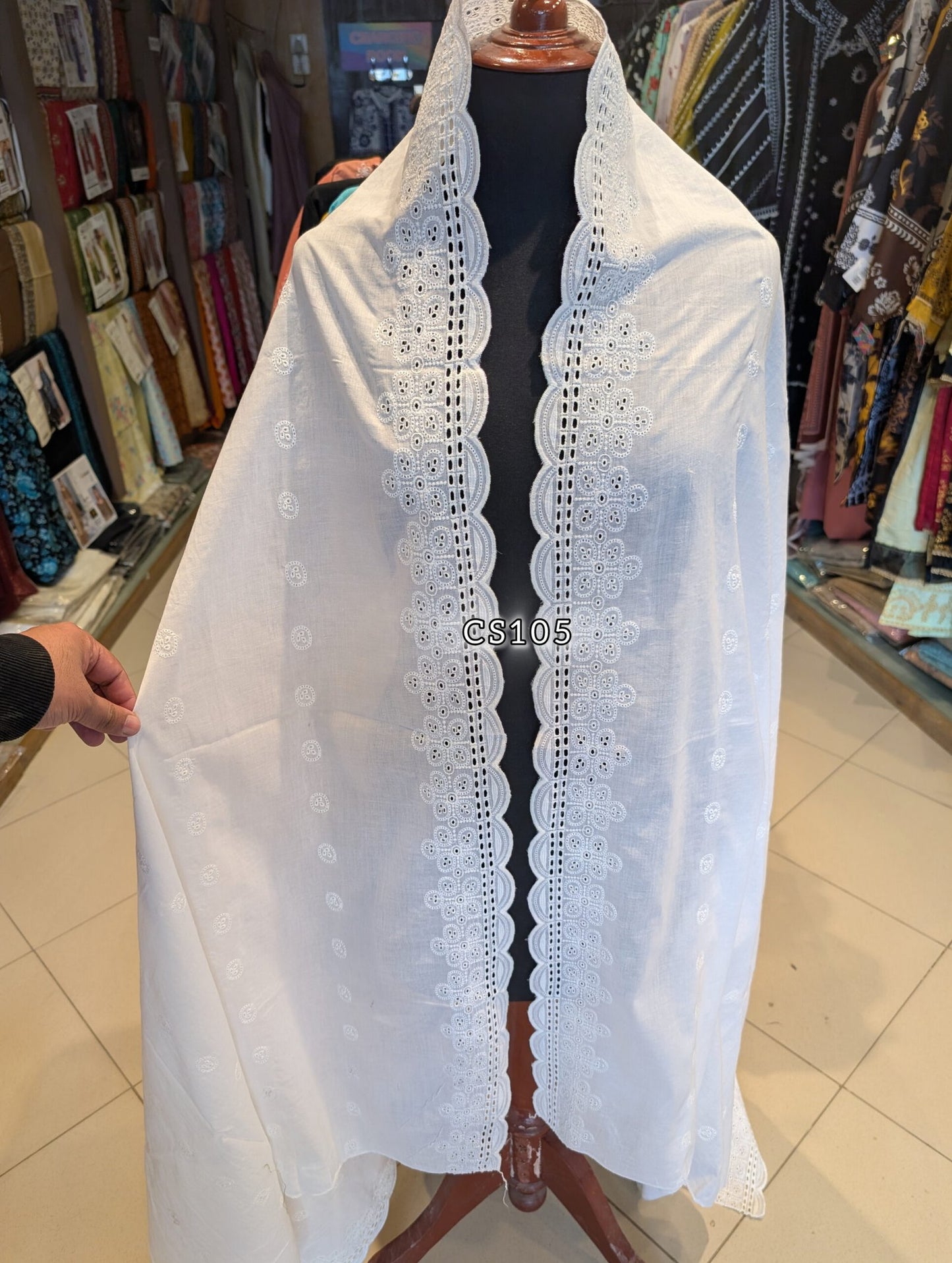 Chikankari Lawn Shawl on Pure Lawn Full Size Cutwork Border | CS105