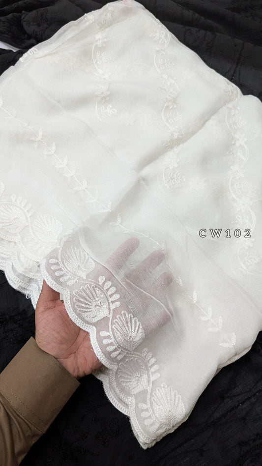 Crinkle Chiffon Cutwork Dyeable Embroidered Dupatta | CW102