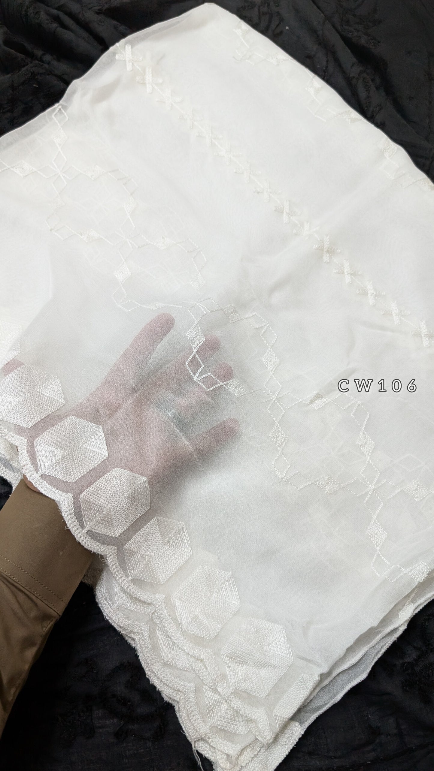 Crinkle Chiffon Cutwork Dyeable Embroidered Dupatta | CW106