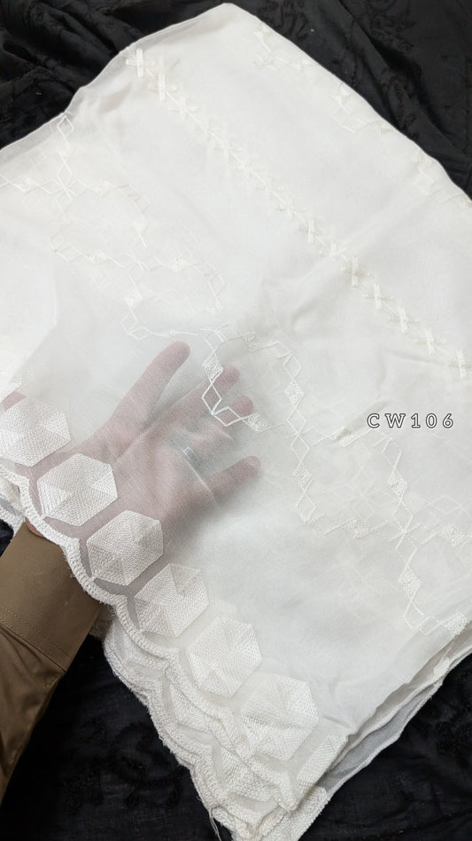 Crinkle Chiffon Cutwork Dyeable Embroidered Dupatta | CW106