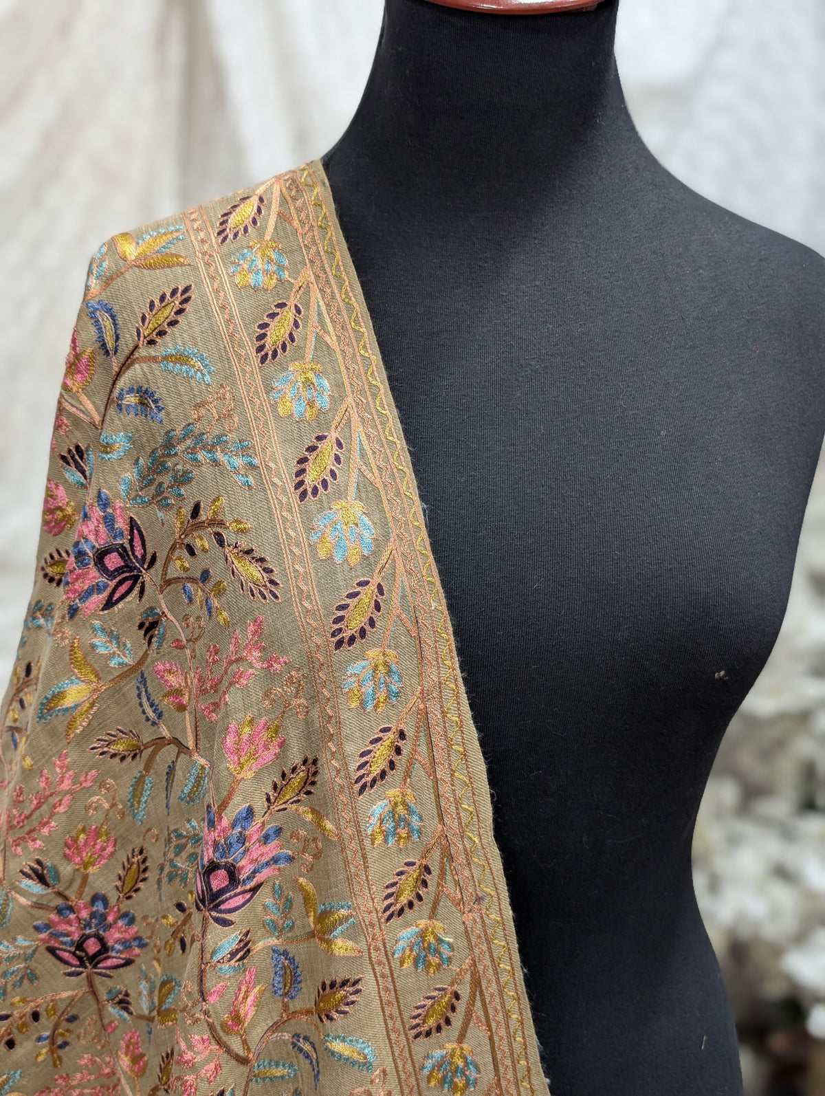 Kashmiri Jaal Shawl | Full Embroidered Shawl Resham Work Aar Embroidery | Skin