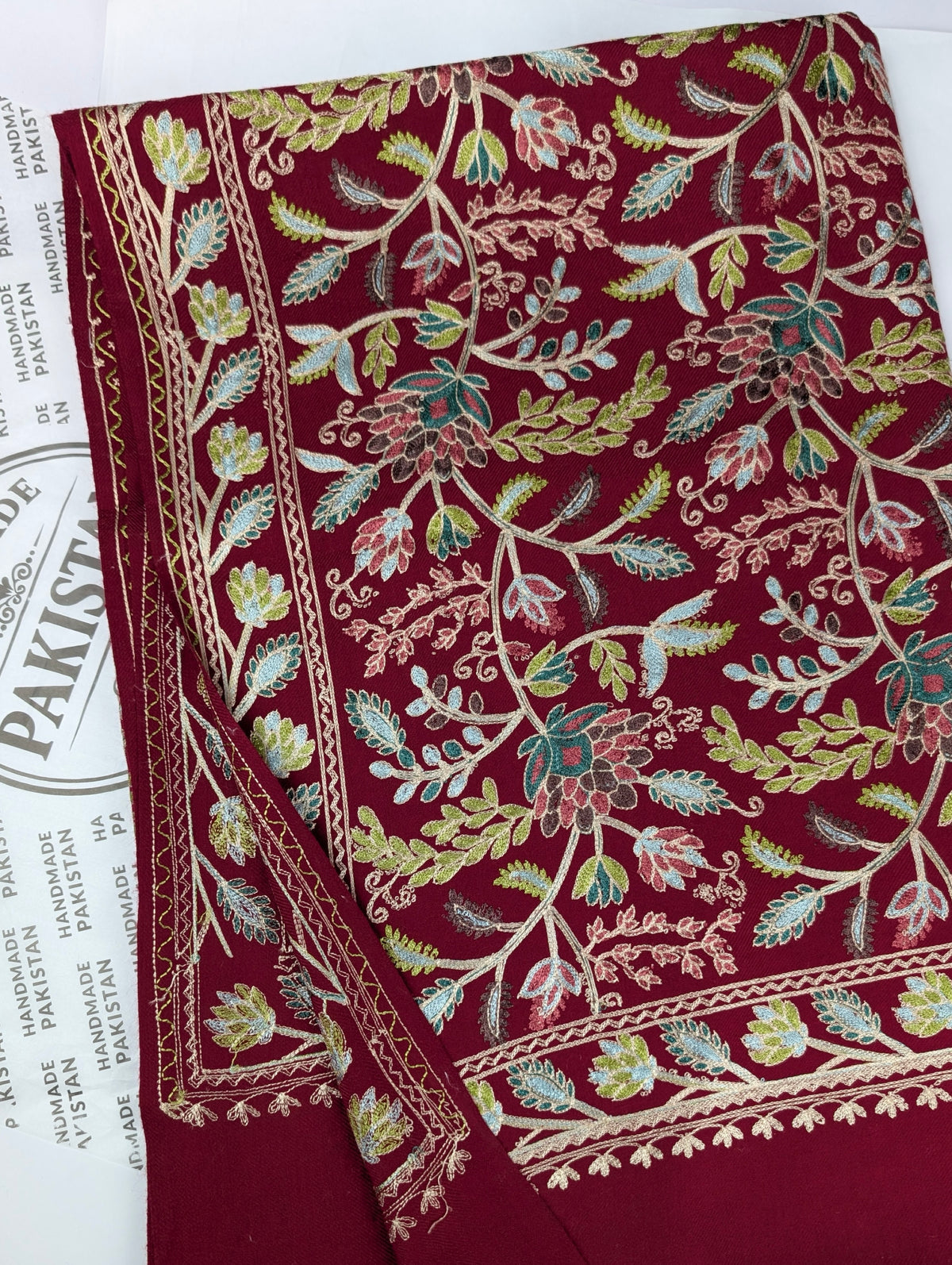 Kashmiri Jaal Shawl | Full Embroidered Shawl Resham Work Aar Embroidery | Maroon