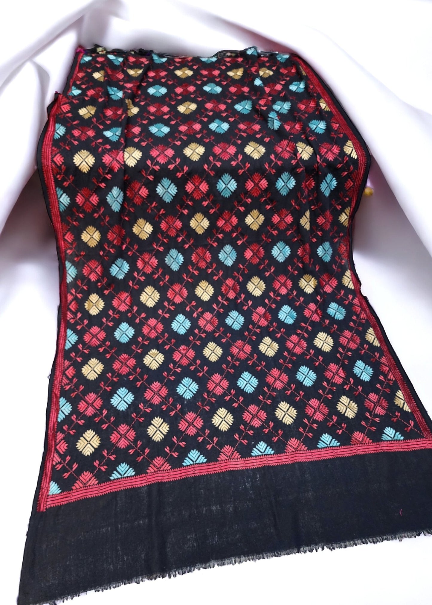 Phulkari Full Size Shawl | Handmade Khaddar Jaal Bagh Winter Shawl Perfect Gift