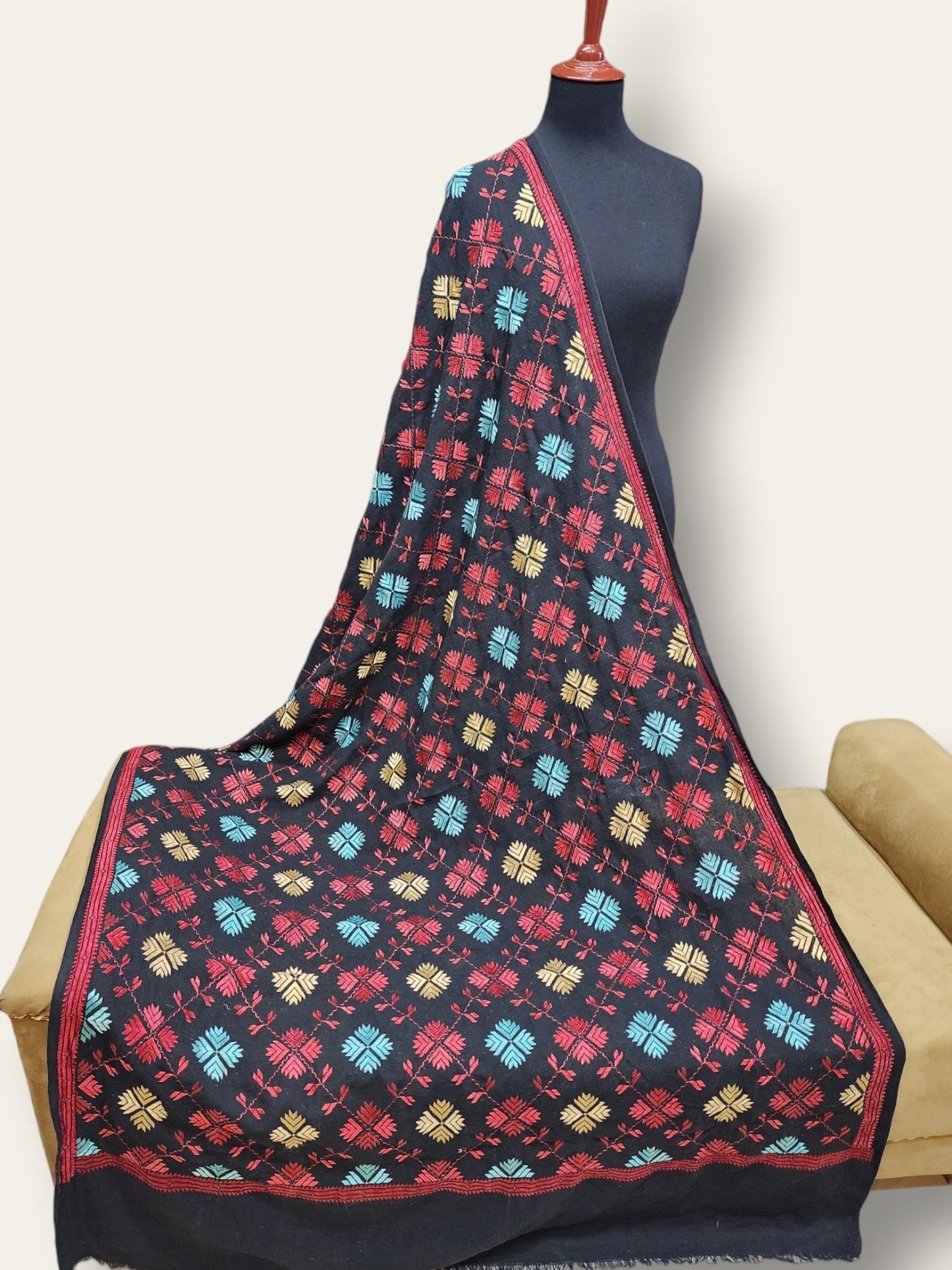Phulkari Full Size Shawl | Handmade Khaddar Jaal Bagh Winter Shawl Perfect Gift