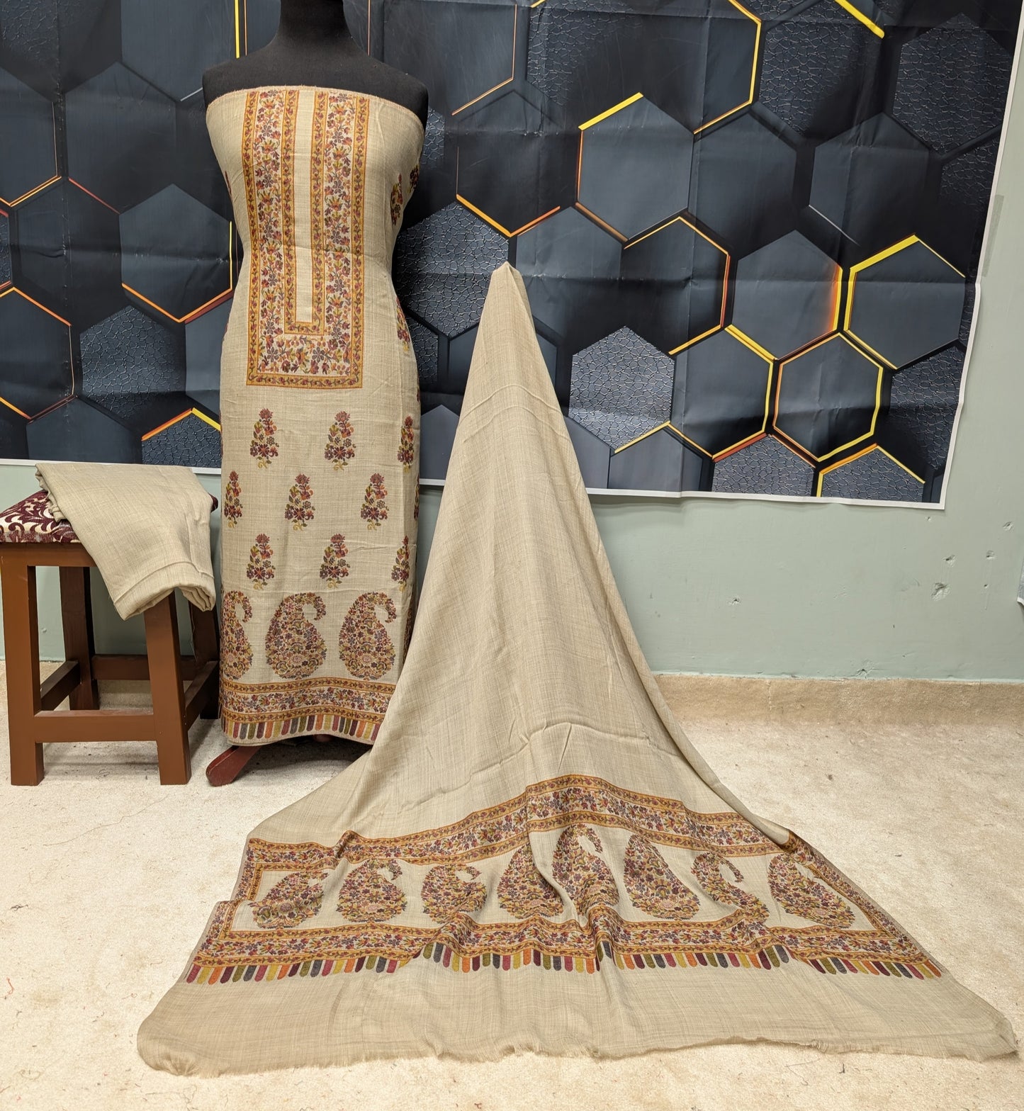 Special Kani Pashmina 3 Piece Unstitched Suit | Skin Color