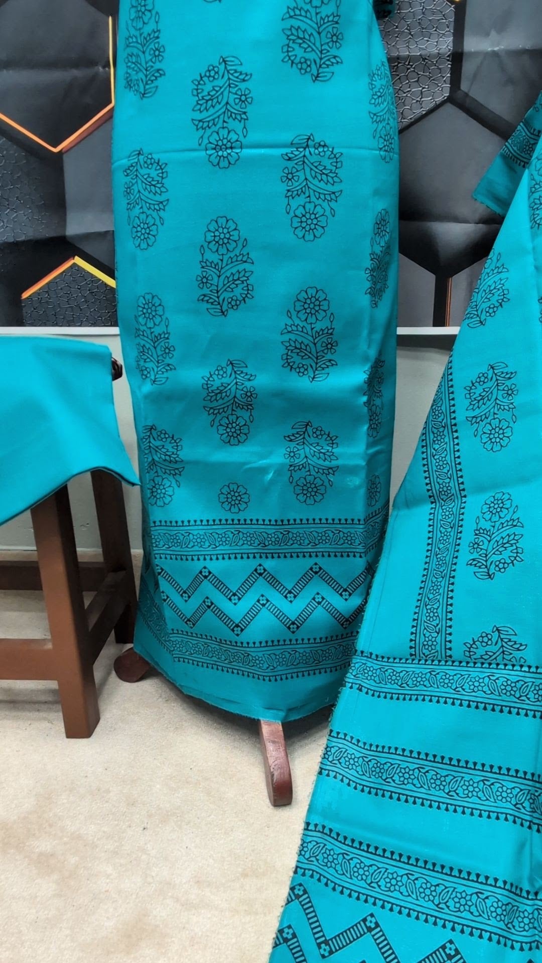 Hand Block Print Lawn 3 Piece Suit Ajrak Style Pure Lawn | Ferozi