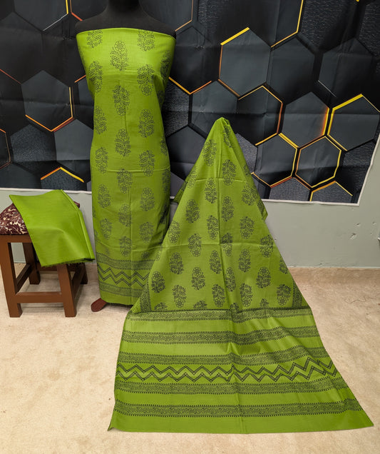 Hand Block Print Lawn 3 Piece Suit Ajrak Style Pure Lawn | Apple Green