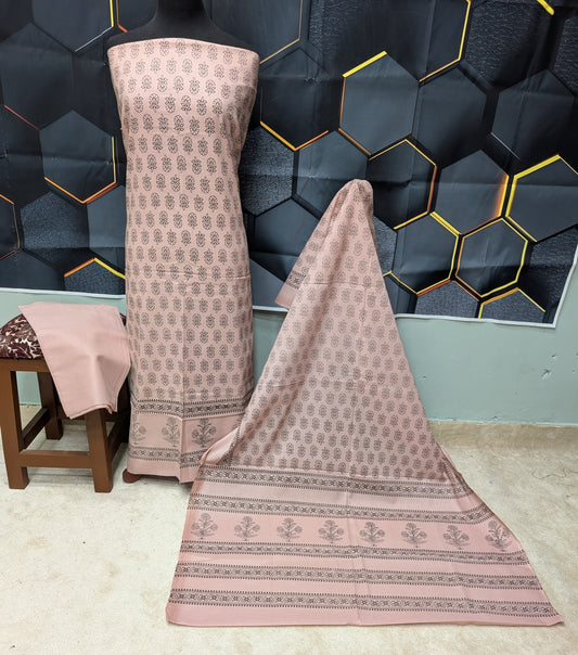 Hand Block Print Lawn 3 Piece Suit Ajrak Style Pure Lawn | Light Pink