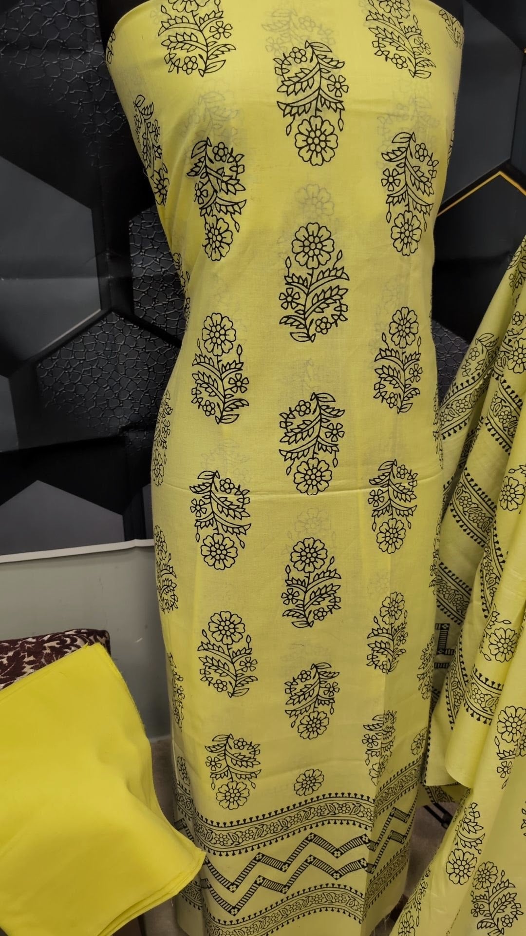 Hand Block Print Lawn 3 Piece Suit Ajrak Style Pure Lawn | Lemon