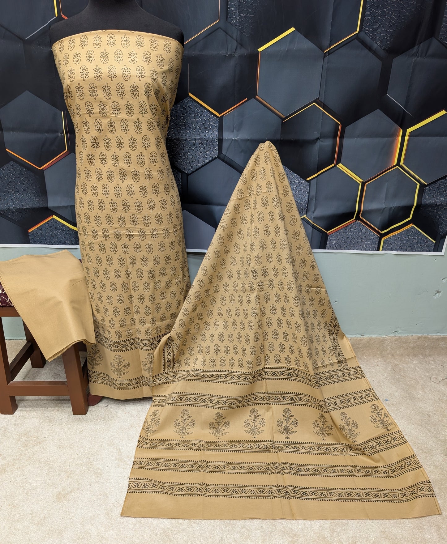 Hand Block Print Lawn 3 Piece Suit Ajrak Style Pure Lawn | Skin