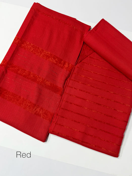 3 Piece Suit | Velvet Lining Marina Suit Allover With Shawl | New Arrival Beautiful Gift | Red