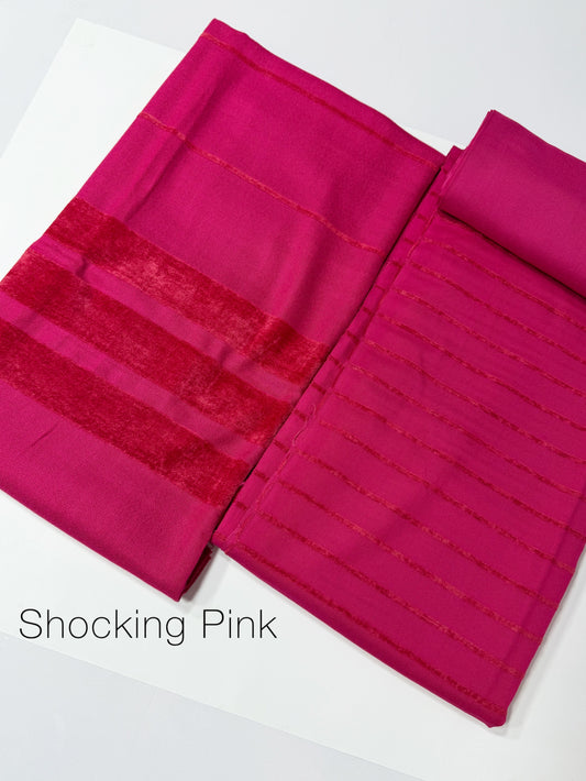 3 Piece Suit | Velvet Lining Marina Suit Allover With Shawl | Shocking Pink