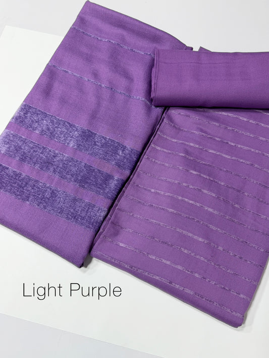3 Piece Suit | Velvet Lining Marina Suit Allover With Shawl | Light Purple