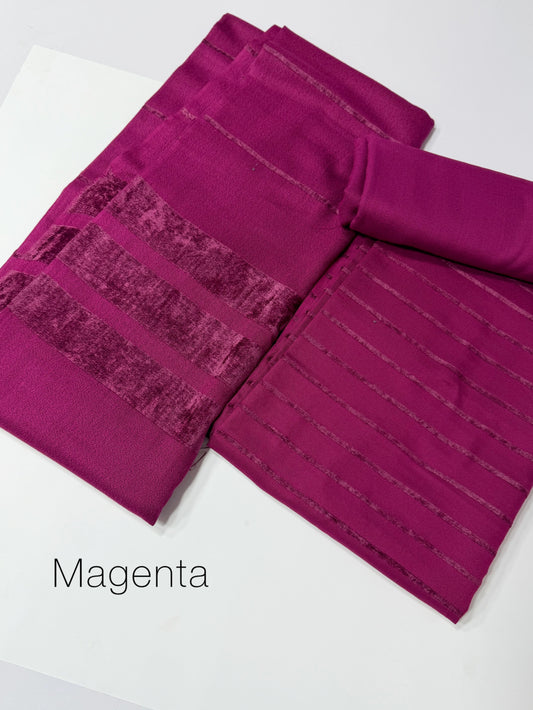 3 Piece Suit | Velvet Lining Marina Suit Allover With Shawl | New Arrival Beautiful Gift | Magenta
