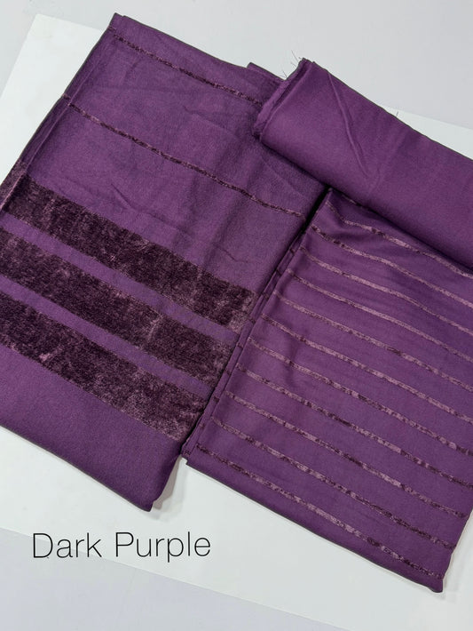 3 Piece Suit | Velvet Lining Marina Suit Allover With Shawl | New Arrival Beautiful Gift | Dark Purple