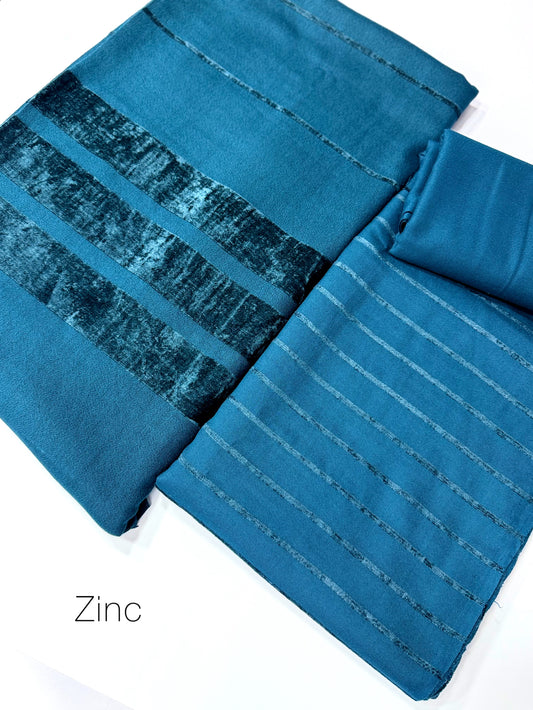 3 Piece Suit | Velvet Lining Marina Suit Allover With Shawl | New Arrival Beautiful Gift | Zinc
