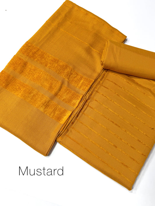 3 Piece Suit | Velvet Lining Marina Suit Allover With Shawl | New Arrival Beautiful Gift | Mustard New