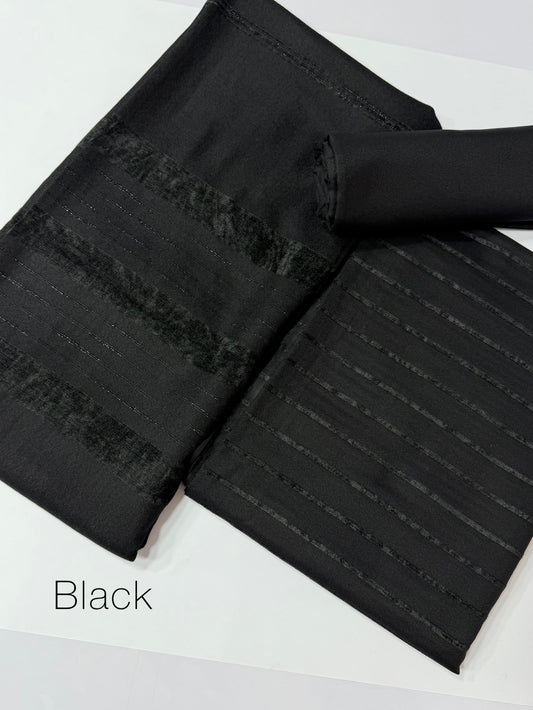 3 Piece Suit | Velvet Lining Marina Suit Allover With Shawl | New Arrival Beautiful Gift | Black New